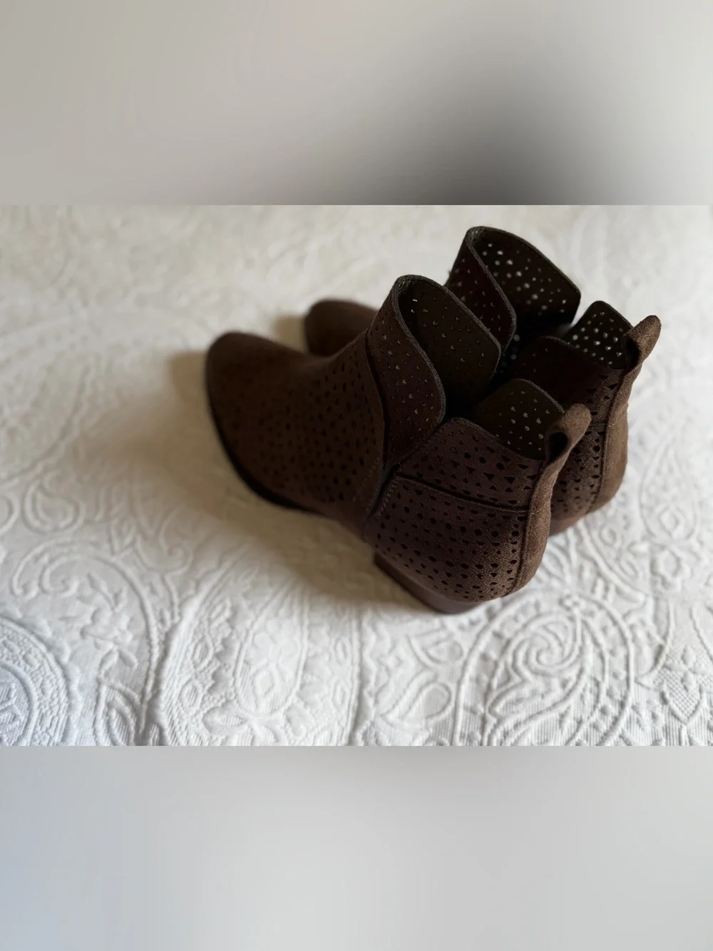 Cato Brown Perforated Suede Ankle Booties